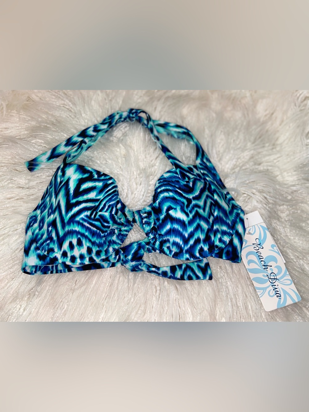 Beach Diva Women's Blue Pattern Halter Bikini Top